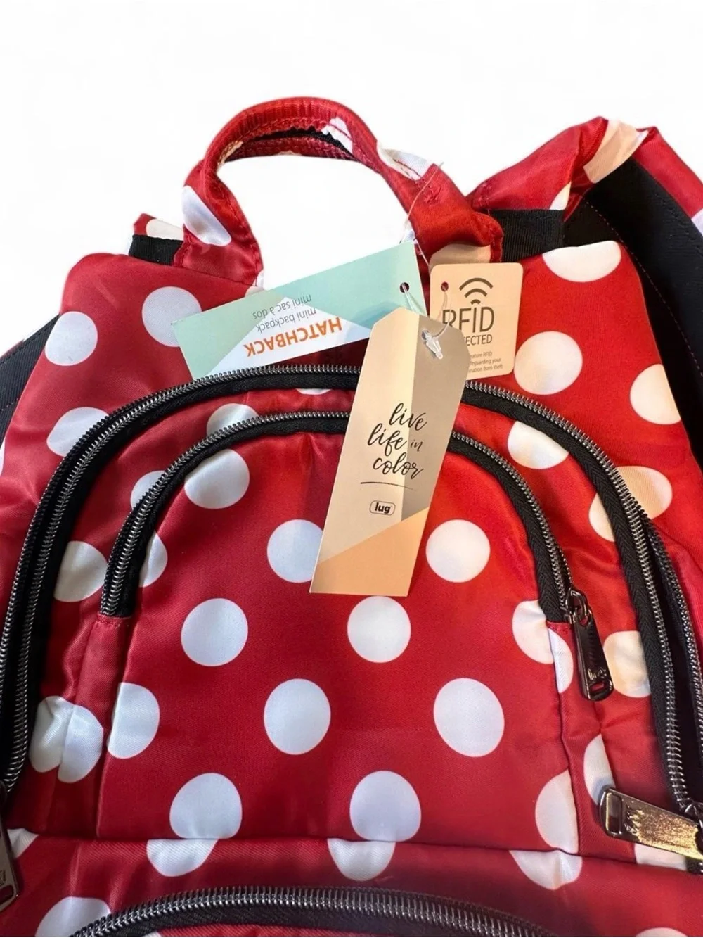 Lug Hatchback 3 Disney Minnie Mouse Style Crimson Polka Dot Backpack NWT Travel